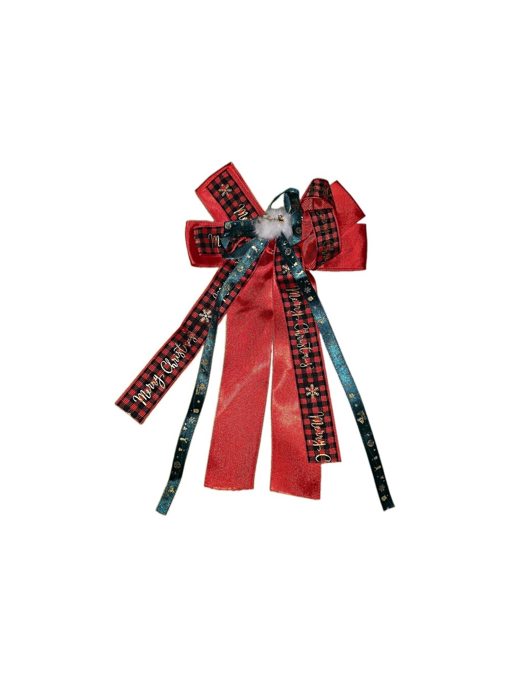 Christmas Holiday Bow HAIR clip Plaid Fabric Ribbon Red Blue Black 14 x 11 in